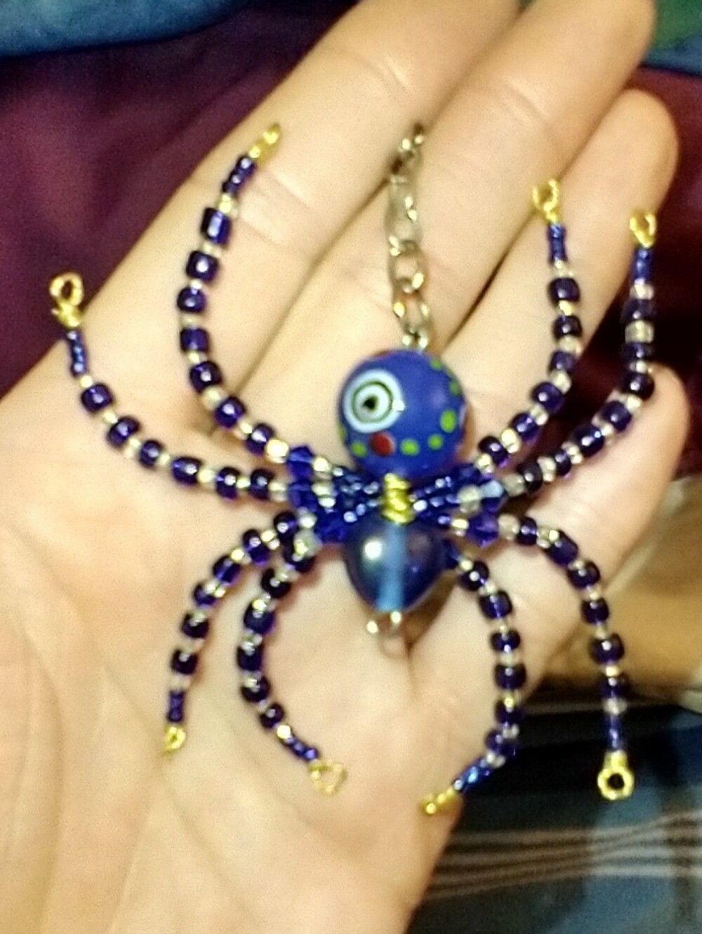 Handmade Blue Evil Eye Beaded Spider Pendant